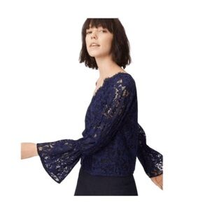 Club Monaco Navy Lace Bell-Sleeve Blouse